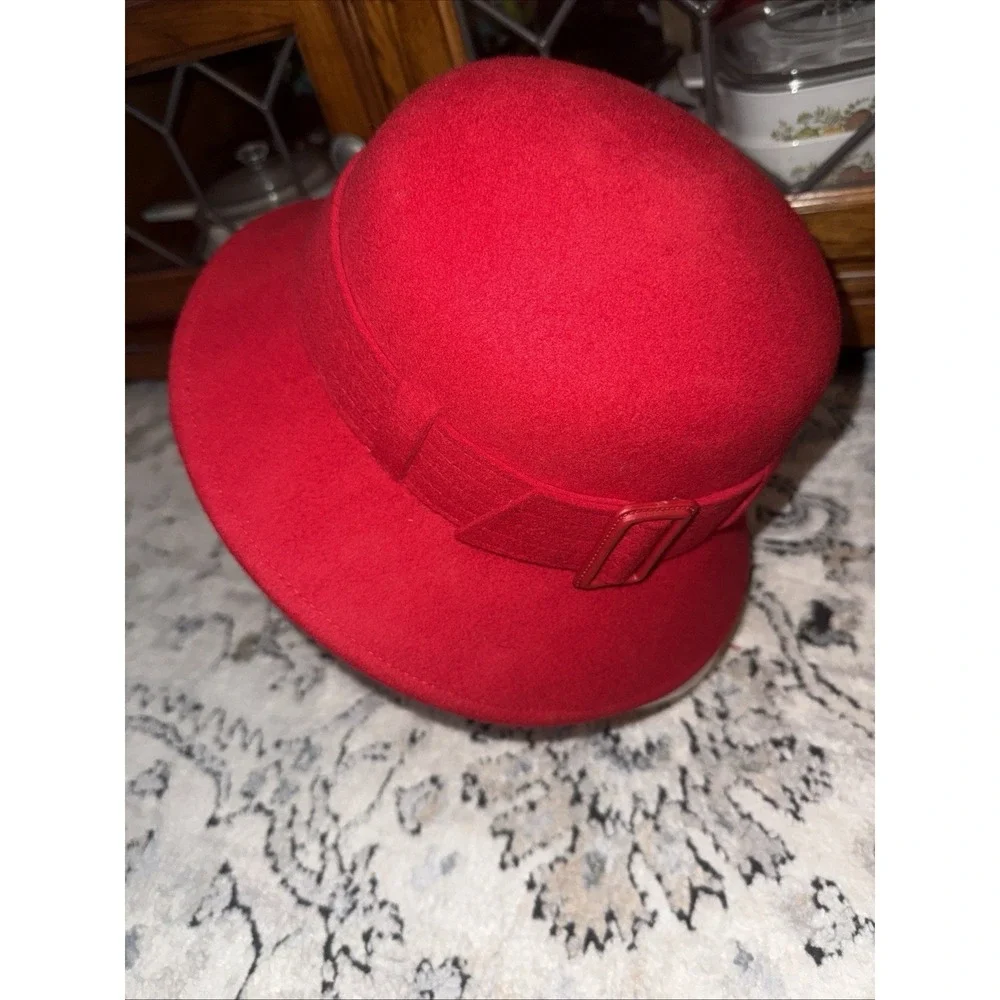 Nine West Red Wool Cloche Bucket Hat